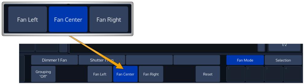 6.1 Changing the Fan Direction By default, fanning adjusts attribute values from the center of the fixture selection. You can specify the fan mode using the Fan Mode Toolbar. Fig.