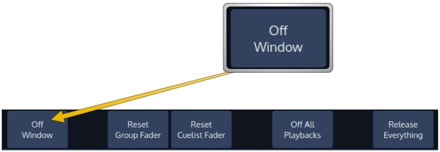 19.14.3 The Off Window The Off Window may be used to easily switch off running cuelists and to get an overview of the current Playback state.