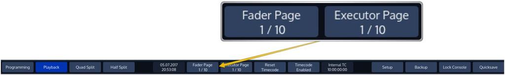 21 Working with Fader and Executor Pages About Pages Pages store all assignments of Cuelists, Fixture- and Groupmasters, to enable them to be quickly recalled at a later time.