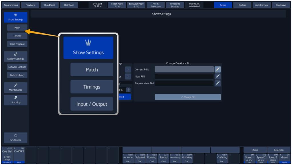 10 Show related Settings The Chimp Lighting Console keeps different options that are related to the Showfile reduced to a minimum. However, this section will cover the different customization options.