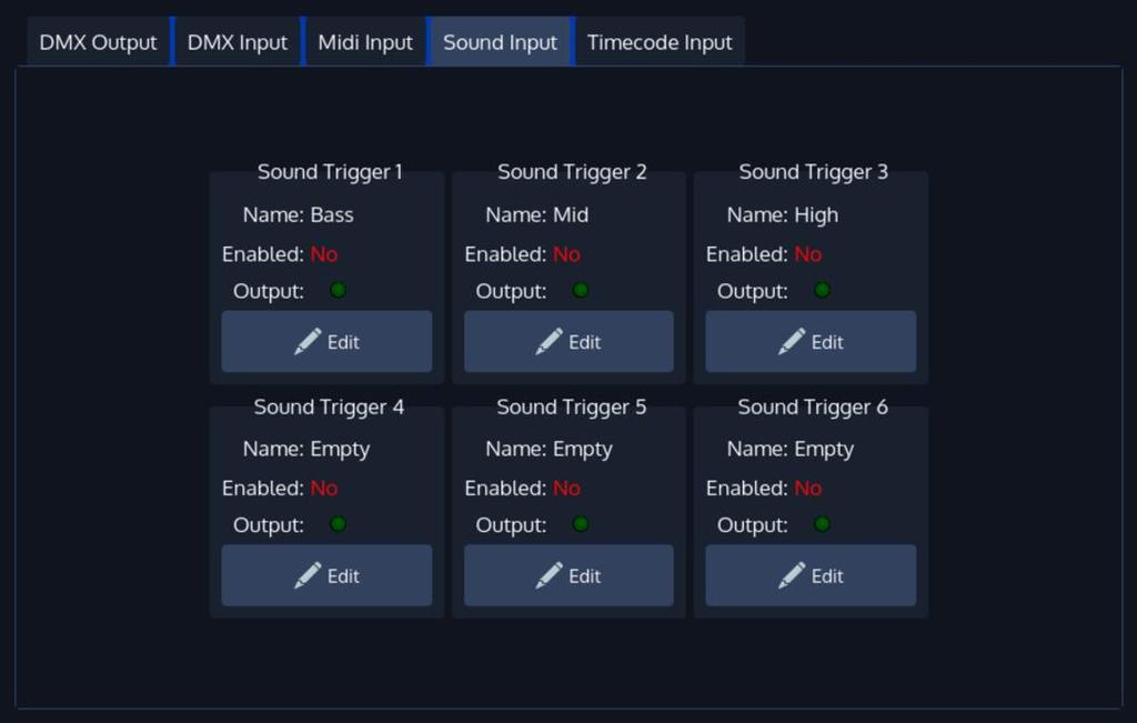 Sound Input To set up Sound Input, open the Setup Screen, head over to the Input Output Page and select Sound Input from the Tabs shown in the center of the screen.