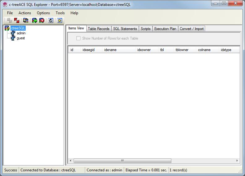 1.1 Database Operations Now that you are connected to the c-treeace SQL Explorer utility, you