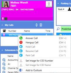 Right click the call in the My Conversations area and select Answer Call. Use [CTRL +] on your keyboard to answer the selected call in the HUD. Use the ribbon call control section to answer the call.