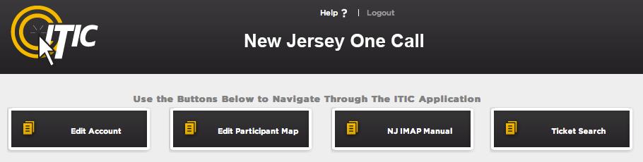 New Jersey One Call Login/Registration Screen ITIC Main Menu Screen