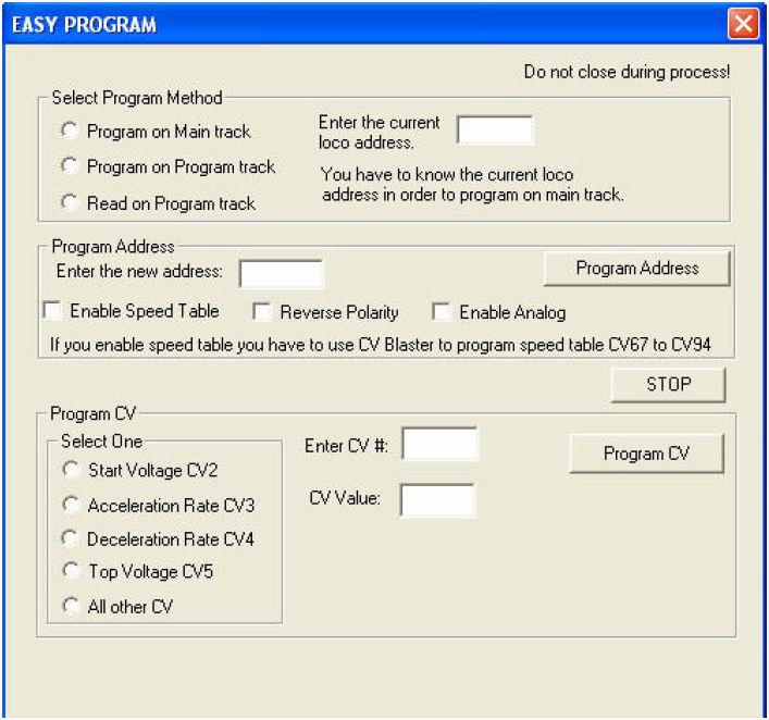 There are three sections in the Easy Program Window. The first section will let you select the program method.