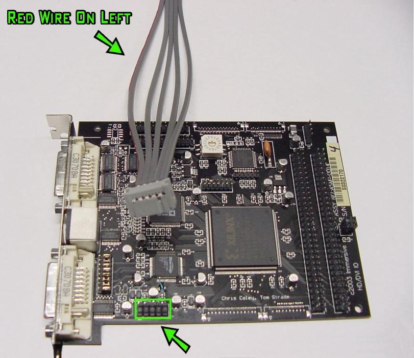 Line up this end of the Ribbon Cable onto the pins this board, indicated by a green rectangle in the photo below.