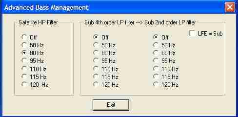 Bass Management section <Factory pre-sets> This part of the Ellipse PC-iP software allows the user to set the desired Bass Management crossover frequency.