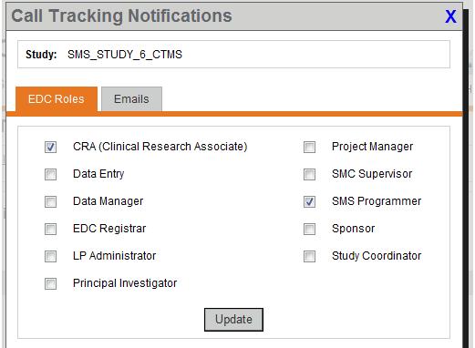 Tracking Notifications. To specify which roles and email addresses will receive Call Tracking Notifications, click the Call Tracking Notifications link.