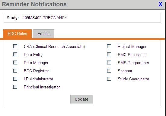 From this screen, you can specify which roles will receive reminder notifications