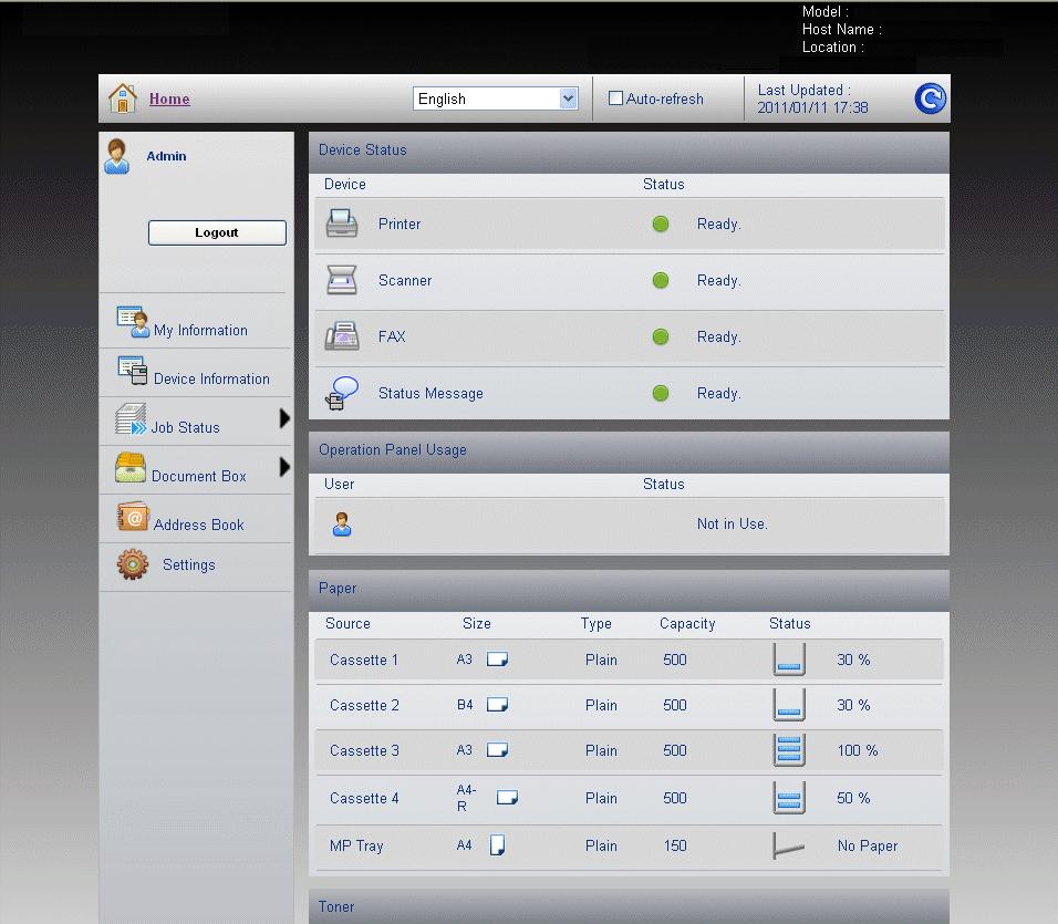 The Embedded Server Home Page The embedded server's home page allows you to select a category from the navigation menu on the left to view and set values for that category, as well as displaying
