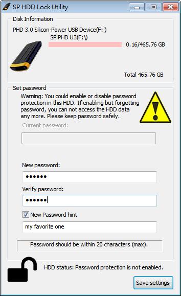4.2 Enable password protection You could find SP HDD Lock Utility icon displayed in the system tray portion of the Windows taskbar.