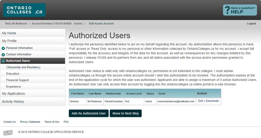 Authorized individuals, once added, receive account activation emails and are asked to create