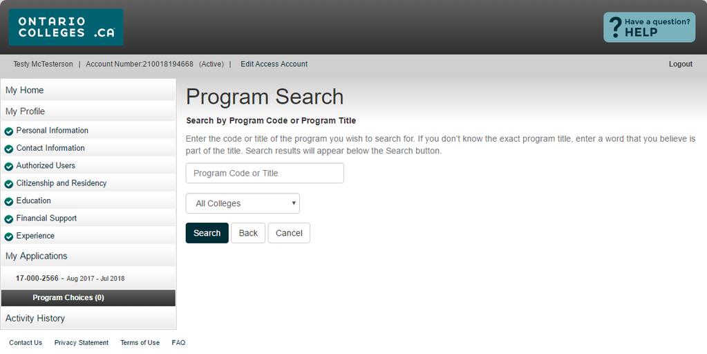 Enter the code or title of the program you wish to search for.