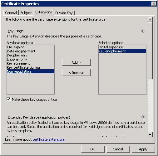 b) Click the Extended Key Usage (application policies) arrow.