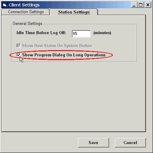 It is also recommended that you select the Station Settings tab and check the Show Progress Dialog Box on Long Operations checkbox.