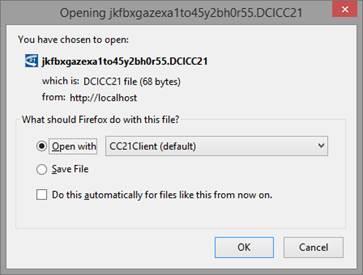 the CC21 file keeps prompting to run/save and you are using Firefox as your browser: 6. Click Open 7.