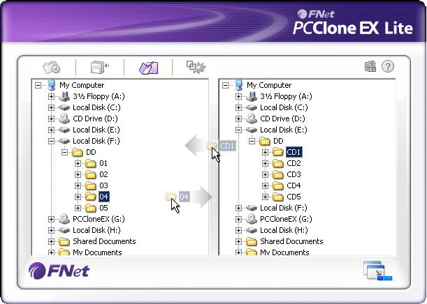 File Manager PCClone EX Lite Manager function is the same as Windows Explorer.