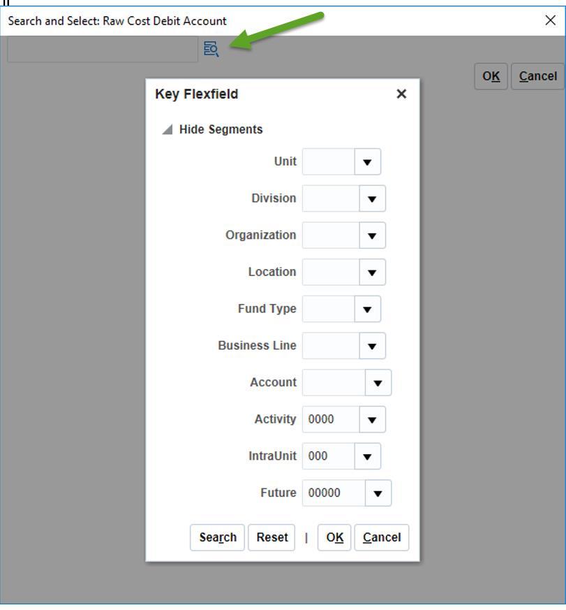 Tip: If you double click in any of the COA cells it will bring up the Account Selector and Chart of Account fields to