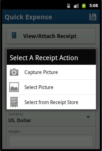 For example, you can itemize or add attendees. 2) Select from the expense type list.