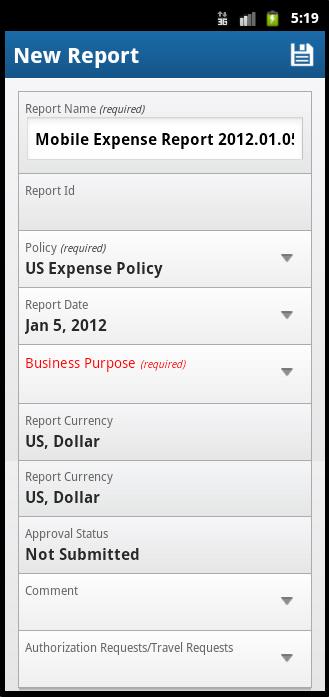 Create a New Expense Report (from the Reports Screen) You can create a new expense report: From the Reports screen
