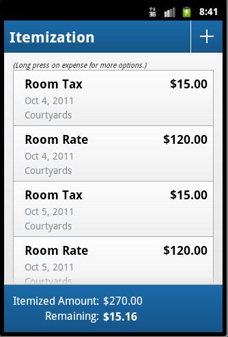 7) Select the expense type for the remaining amount. 8) Complete the remaining fields.