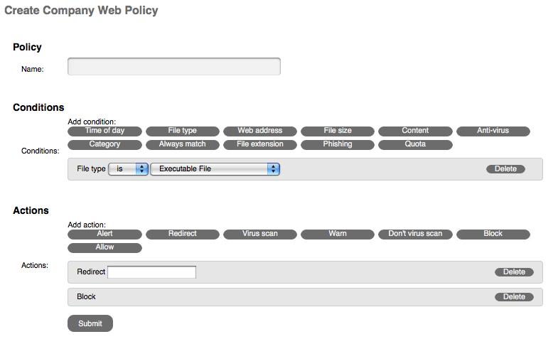 Adding and Editing Policies A policy can be edited using the Edit button, or a new policy may be created with the Add button.