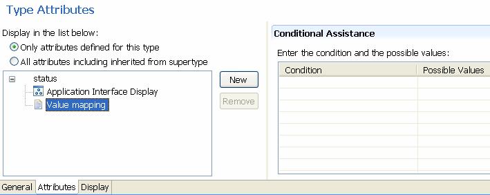 7. Expand the status attribute node and click on Value mapping. The Conditional Assistance and Value Mapping Table sections appear on the right side. 8.