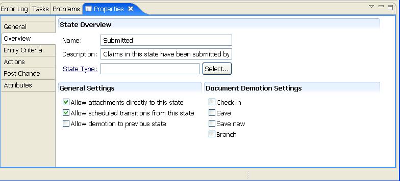 7. In the Overview section, fill in the fields with the following information: Name Submitted Description Claims in this state have been submitted by an insurance customer Allow attachments directly