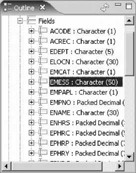 Another way to find the variable name is to use the Outline view and see what variables are declared. The next error is a RNF7030 as well. d. Double-click RNF7030. Fix it in the editor. e. RSNTAX should really be RSNTAG.