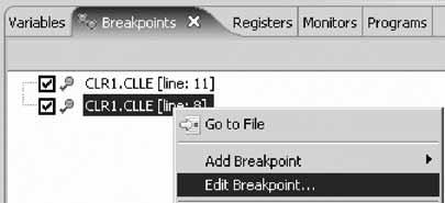 A dot with a checkmark in the prefix area indicates that a breakpoint has been set for that line. The prefix area is the small grey margin to the left of the source lines.