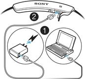 Basics Charging the battery Before using the Stereo Bluetooth Headset SBH80 for the first time, you need to charge the headset for approximately 2.5 hours. Sony chargers are recommended.