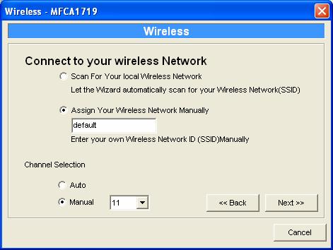 The table will list the available access points near the MFP Server. Select an access point in the list and click Next.