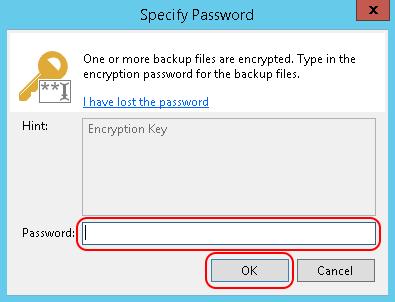 10. Select the Encrypted option below Backups; then, select your backup copy job and click Specify Password on the menu bar. 11.