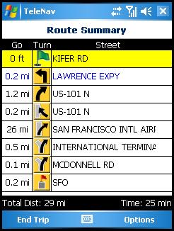 Route Summary A text listing of every turn for this navigation session from your starting location to your destination, along with mini turn icons.