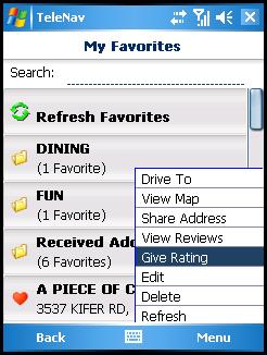 Submit Your Own Rating 1. In the Favorites screen, highlight a location with the Rate This!