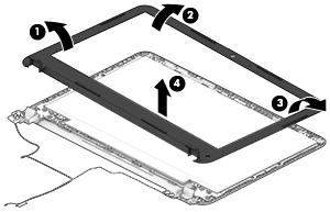 Lift the bezel off the display (4). 2. To remove the webcam/microphone module: a.