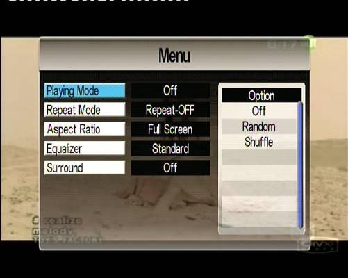 III.4. Movie Menus On entering Movie service, user can manipulate aspect ratio, sound effect, set up the equalizer, the play mode, change audio, and subtitle. III.4.1 Menu 1.