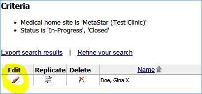 3. Next, they will locate the closed patient record in question and click on the Edit icon: 4.