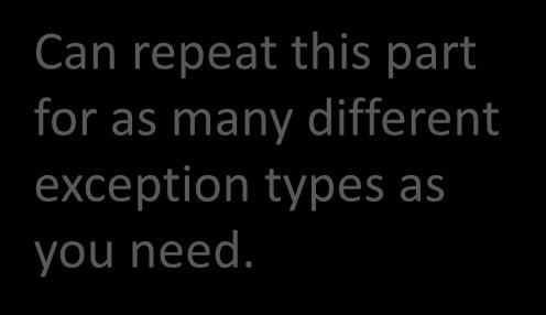 up: Can repeat this part for as many different exception types as you need.