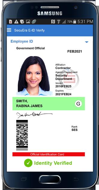 DERIVED CREDENTIAL PRESENTATION on MOBILE 29 Identity Verification Verify signature, demographic information, facial photos, fingerprints and other identity information on smart card chip.