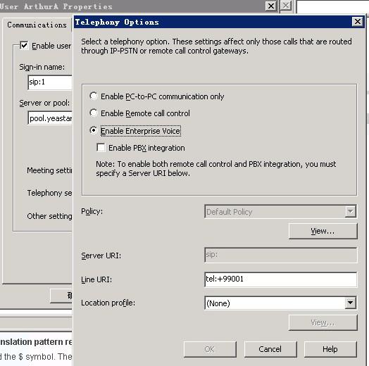 2.4 The Configuration of OCS User Right click one of the Users Telephony Setting
