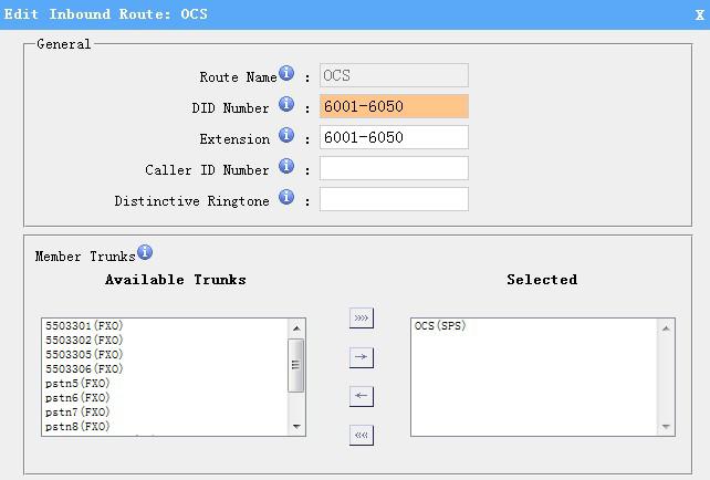 Step 2:Configure OC Users to Call MyPBX s Extensions Inbound Route- New Inbound Route This setting means when UC users dial