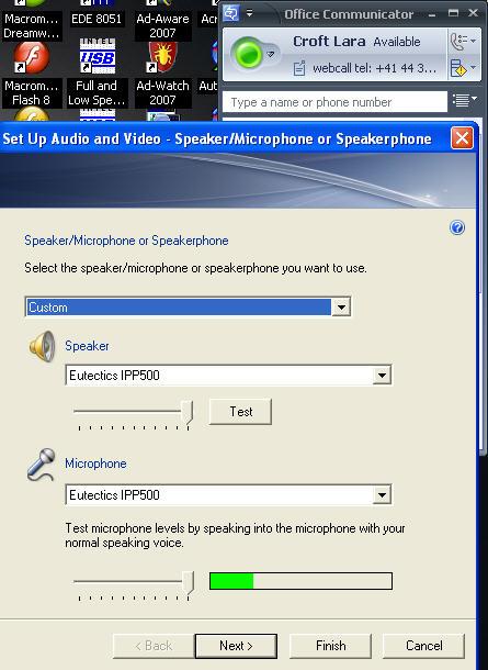 Step 4: Configure the OCS 2007 software to use the IPP Phone. 1. Open the OCS 2007 Audio and Video Menu. 2. An Audio configuration dialog box will open. 3.