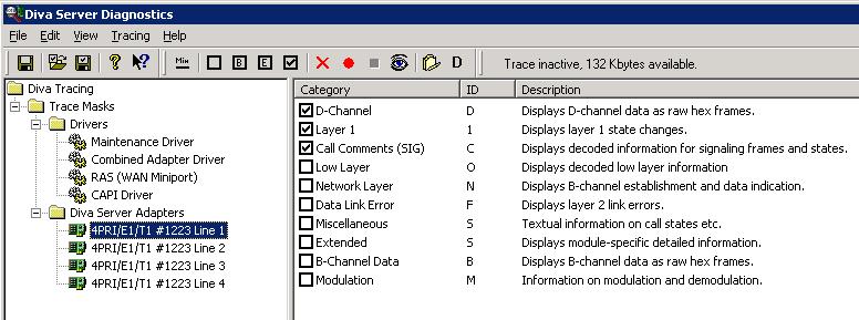Dialogic 4000 Media Gateway Series Integration Note 1. Click one line of your Dialogic Diva Media Board in the left pane and click on the toolbar to activate the Basic tracing level.