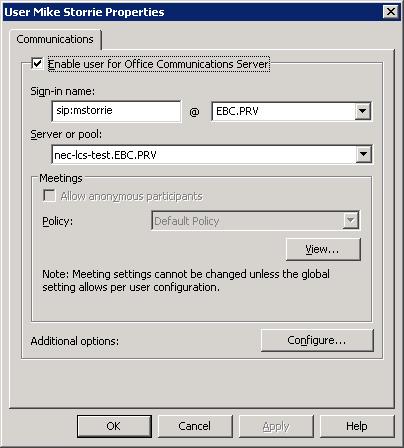 Figure 2-7 Microsoft Office Communication Server 2007 dialog box A Property dialog box for the user