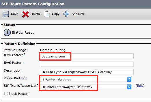 Configuration steps for Cisco Expressway classification Cisco UCM Configure SIP Route Pattern In a multi domain environment this step