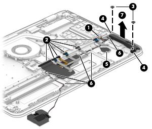 NOTE: Note the way the speaker cable is routed near the RTC battery (5). 7. Remove the speaker cable from its routing path (6). 8.