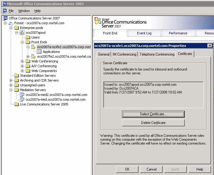 Enterprise Edition 283 Figure 121 Front End server Certificate 3 Click the Select Certificate button to confirm the settings of the Front End server Certificate End Host Authorization Use the