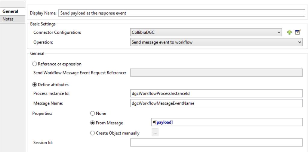 workflow To send information from the integration template to the Collibra DGC