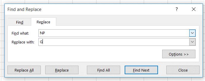 Select all of column D, hit ctrl-h, and fill in